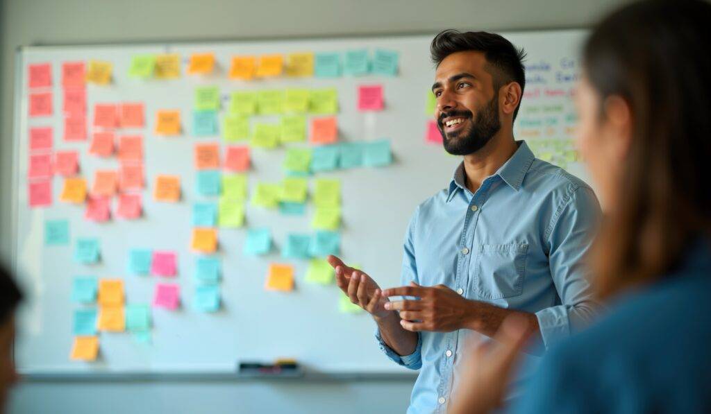 Indian Businessman Giving Presentation to Team Members in Office Metting room